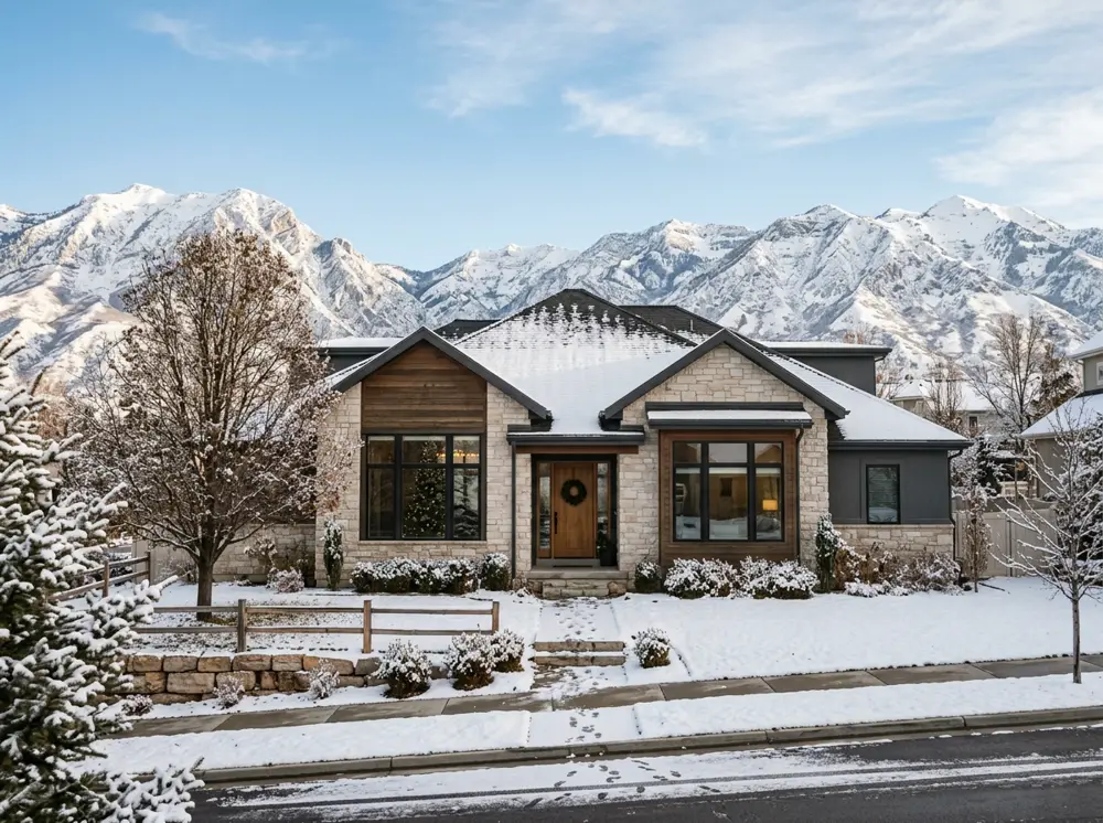 Salt Lake home in winter with clear-running gutters